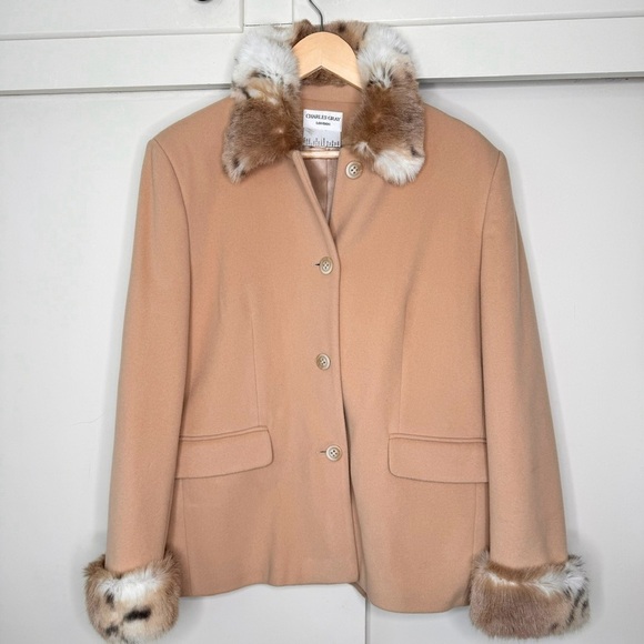 Vintage, Charles London,England made,  20% Cashmere,65% wool fur collar coat XL - Picture 1 of 7